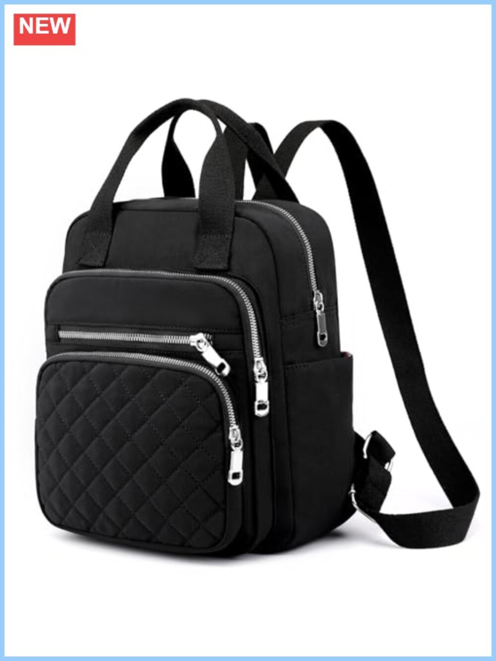 Quilted Nylon Backpack Lightweight Waterproof Multi Pocket Daypack